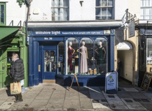Wiltshire Sight charity shop shopfront, Devizes, Wiltshire, England, UK