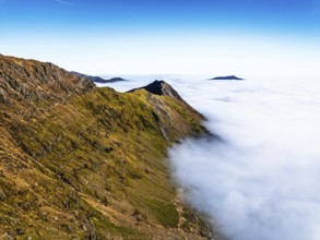 Snowdon Massif from a drone, Snowdon Range, Snowdonia, North Wales, UK