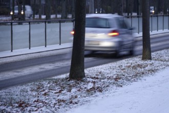 Winter, slippery roads with snow and ice, slippery roads, Germany