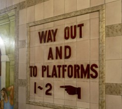 GWR 1930s Art deco style platform sign, Exeter St Davids railway train station, Exeter, Devon,