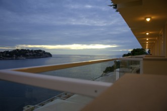 Sunset, view from hotel balcony, Santa Ponsa Bay, Majorca, Spain