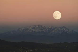 View from Horben of the Alpstein Mountains with the Säntis, in the light of the full moon,