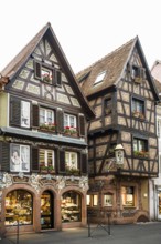 Artfully painted half-timbered houses, Sélestat, Schlettstadt, Alsace, Bas-Rhin department, France