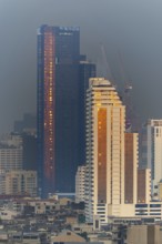 Panorama from the Iconsiam viewing platform of skyscrapers of the Bangrak banking district at