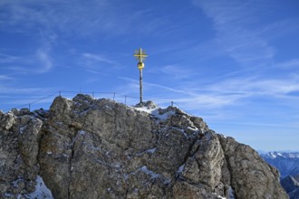 Zugspitze summit cross (2962 m), Grainau municipality, Garmisch-Partenkirchen district, Bavaria,