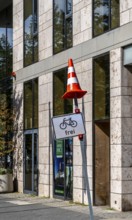 Barriers and signs with traffic signs at road construction sites in Berlin Mitte, Berlin, Germany