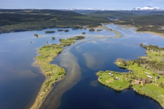 Aerial view over Storsjön in summer, lake near Storsjö in the Berg municipality at Härjedalen and