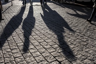 Shadows of people on the ground, low sun, winter, silhouettes, Germany