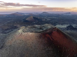 Caldera Colorada volcano, picturesque volcanic landscape with volcanic crater at sunrise, Parque