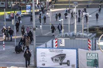 Downtown Dortmund, in front of the main train station, the police have set up comprehensive video