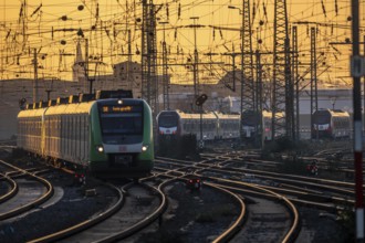 Public transport trains on the tracks, west of Dortmund Central Station, North Rhine-Westphalia,