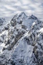 View of snowy Waxenstein, view from Längenfelderkopf in winter, Wetterstein Mountains,