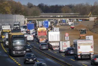 Motorway construction site, the A57 is extended to 6 lanes on the section between the Meerbusch