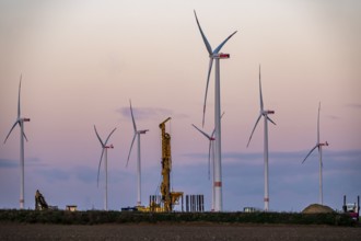 Construction site of the new Bedburg 3 wind farm, on recultivated open-cast mining site, 9 wind