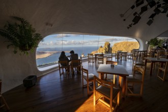 Cafe with panoramic window, interior at the Mirador del Río viewpoint, designed by artist César