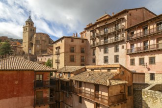 Historic buildings in medieval village of Albarracín, Teruel province, Aragon, Spain view to