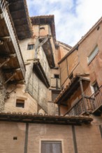 Rincón del Abanico, historic buildings in medieval village of Albarracín, Teruel province, Aragon,