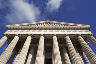 Tympanum sitting on it with sculptures, front of the Valhalla Memorial, honoring important