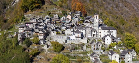 Corippo in the Verzasca Valley, a typical Ticino village, Valle Verzasca, Canton of Tessin,