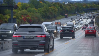 Tourist traffic on the A9 motorway, Hof, Upper Franconia, Bavaria, Germany