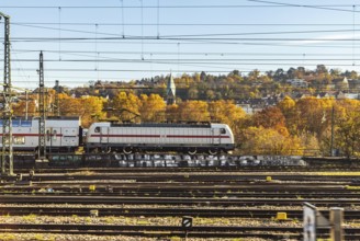 InterCity entering Stuttgart Central Station in autumn. Apron of the track. Stuttgart,