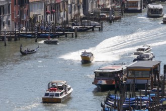 Ambulance boat in action on the Grand Canal, Rialto, Venice, Veneto, Italy