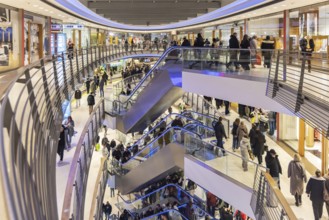 Königsbau Passagen shopping center. Interior view with people. Stuttgart, Baden-Württemberg,