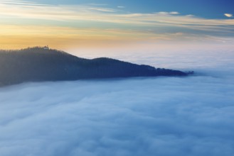 Inversion weather, fog, sunset, view from Breitenstein, Teck Castle, autumn, Ochsenwang, Swabian
