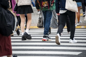 Pedestrian, crowd, lots of people crossing crosswalks, close-up, Shibuya Crossing, Shibuya,