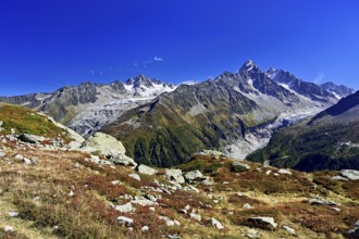 From left front Glacier du Tour back Aiguilles du Tour, right Aiguille du Chardonnet, in front