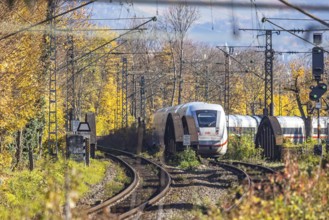 Intercity Express ICE. Open-route passenger train in the Stuttgart North Station area. Arched