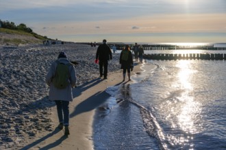 Walkers on the Baltic Sea beach, Ahrenshoop, Darß, Mecklenburg-Western Pomerania, Germany
