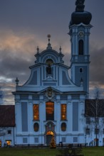 The Marienmünster in the evening light, Dießen am Lake Ammer, Upper Bavaria, Bavaria, Germany