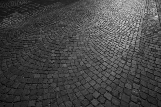 Cobblestones, street pavement, pedestrian zone, old town, Bietigheim-Bissingen, black and white,