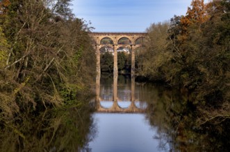 Railway viaduct, Enz viaduct, railway bridge, across Enz river, Bietigheim-Bissingen,