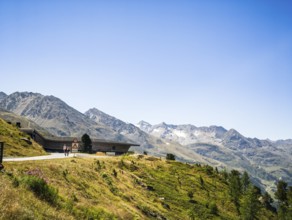 Toll station and rest area, so-called Top Mountain Crosspoint, at Timmelsjoch in Hochgurgl, Gurgl,