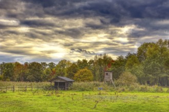 Wide landscape with hut and dramatic sky, Brüggen Lower Rhine