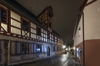 Nocturnal view of the former Glockengiesserspital, founded around 1374, Lauf an der Pegnitz, Middle