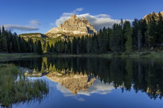 Mountain lake, mountains, reflection, sunny, evening light, Lake Antorno, Lake Antorno, Three