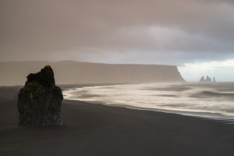 Beach, fog, morning, Black Beach, Dyrholaey, Iceland