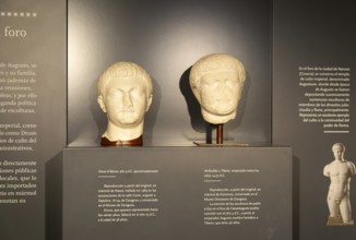 Imperial sculptures Museo del Foro de Caesaraugusta, Roman forum museum, Zaragoza, Aragon, Spain