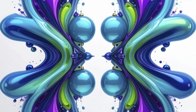 Symmetric Abstract Bright Liquid Ornament Background, futuristic wallpaper template illustration,