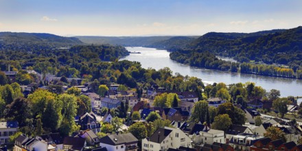 The Rhine seen from the Ulanendenkmal, Rhöndorf, Bad Honnef, Siebengebirge, North Rhine-Westphalia,
