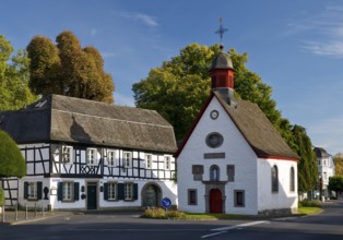 Marienkapelle und half-timbered house, Rhöndorf, Bad Honnef, North Rhine-Westphalia, Germany