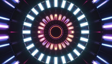 Abstract background of slightly unfocused multicolored glass lenses spinning and rotating,