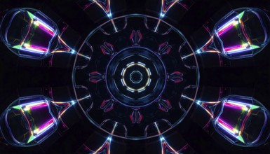 Abstract background of slightly unfocused multicolored glass lenses spinning and rotating,