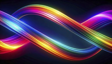 Abstract digital art featuring vibrant, intersecting neon lines creating a geometric pattern,