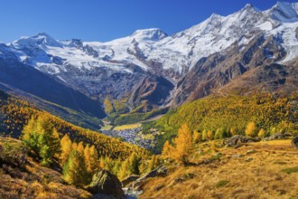 View from Kreuzboden to Saas-Fee with Alalin 4027m, Alphubel 4206m and Mischabel Group 4545m in