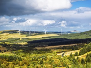 Wind Farm from a drone, Roxburghshire, Roxburgh, Southern Uplands, Scotland, UK