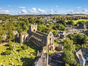 Jedburgh Abbey from a drone, Augustinian Abbey, Jedburgh, Scottish Borders, Scotland, UK